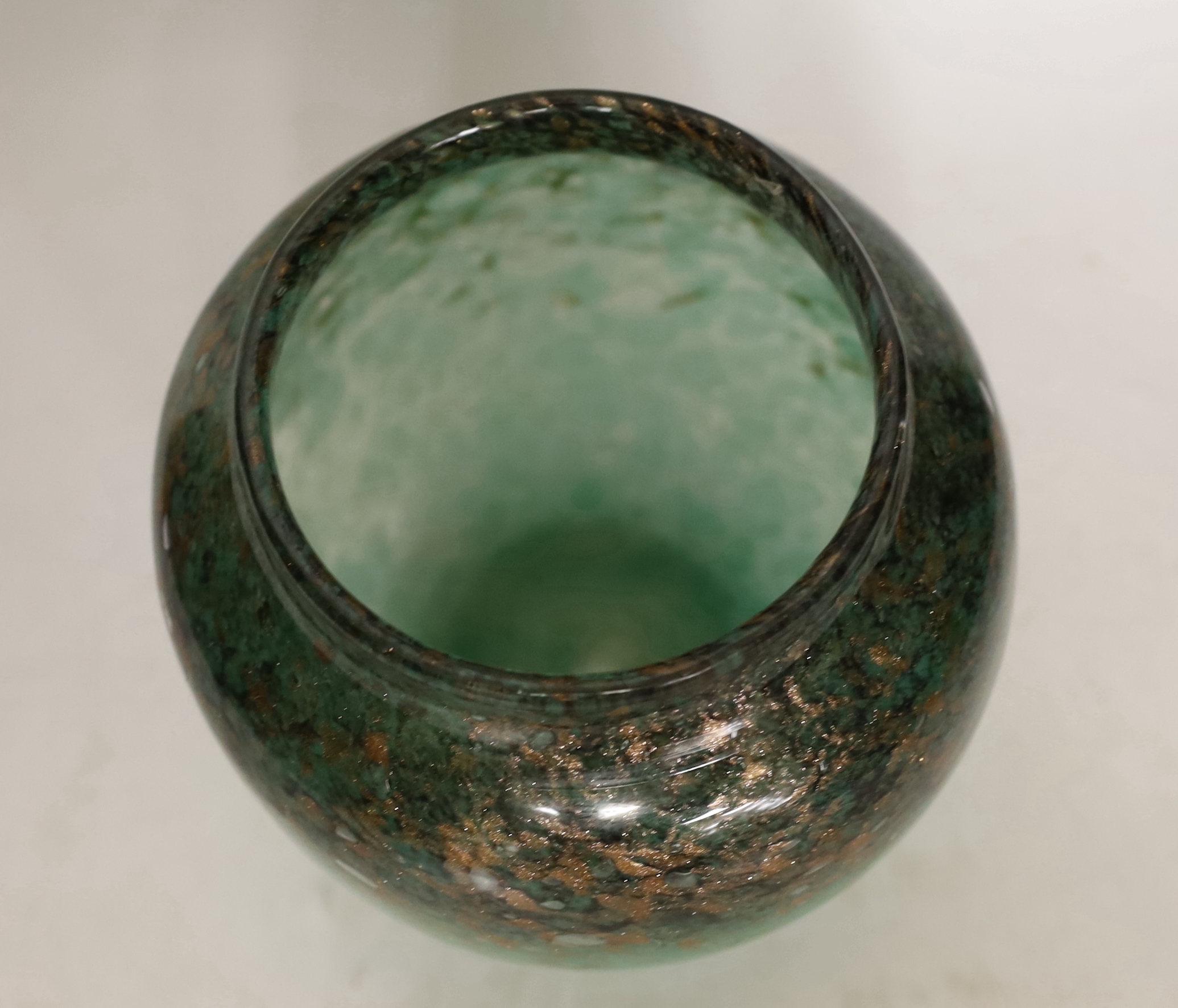 A Monart green glass vase, 17cm